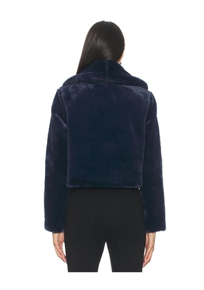 BLANKNYC Cropped Faux Fur Coat in Navy. Size L. Also in XS, S, M.