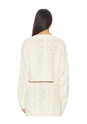 GUIZIO Noah Cable Crop Cardigan in White. Size M. Also in S, L.