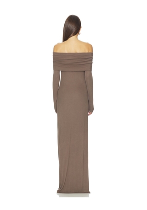 Enza Costa Silk Rib Off Shoulder Fluid Dress in Brown. Size M. Also in XS, S.
