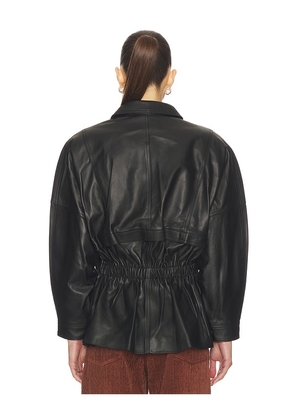 AEXAE Leather Cinched Mid Jacket in Black. Size M. Also in XS, S, L.