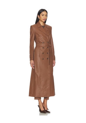 Bardot Faux Leather Longline Coat in Brown. Size L. Also in S, XS, M, XL.