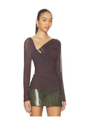 Bardot Marisol Asymmetric Mesh Top in Chocolate. Size M. Also in S, XS, XL.