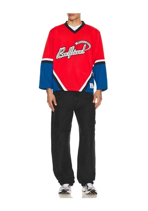 Badfriend Hockey Jersey in Red. Size M. Also in XL/1X.