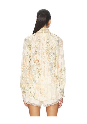 Camilla Detachable Bow Raglan Blouse in Neutral. Size M. Also in S.