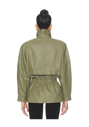 AEXAE Leather Cinched Mid Jacket in Olive. Size M. Also in XS, S.