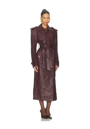 AEXAE x REVOLVE Leather Suede Trench Coat in Burgundy. Size XS. Also in S, M, L.