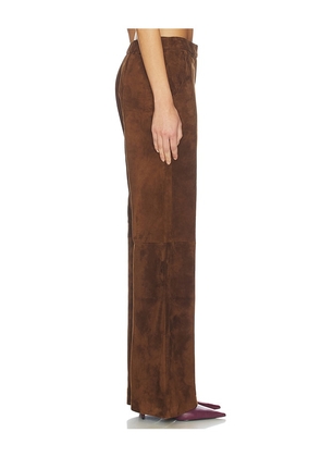 AEXAE Leather Suede Straight Leg Pant in Brown. Size M. Also in XS, S.