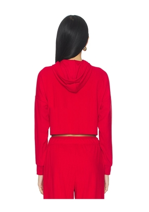Beyond Yoga Breathe Easy Ribbed Cropped Hoodie in Red. Size M. Also in S, XS, L, XL.