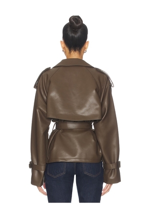 ALL THE WAYS Ahmeira Faux Leather Jacket in Brown. Size S. Also in XL, XS, XXS.