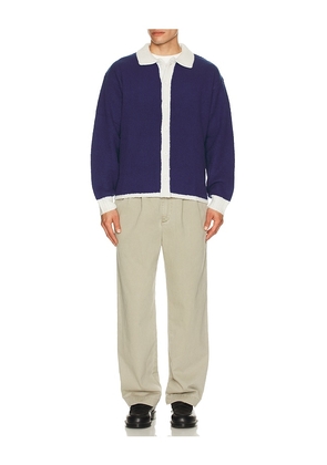 Bound Oxford Wool Button Up Knit Shirt in Blue. Size M. Also in L, S, XL/1X.