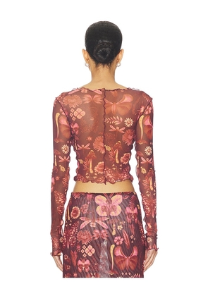 Agua Bendita Liana Crop Top in Red. Size M. Also in XS, S, L.