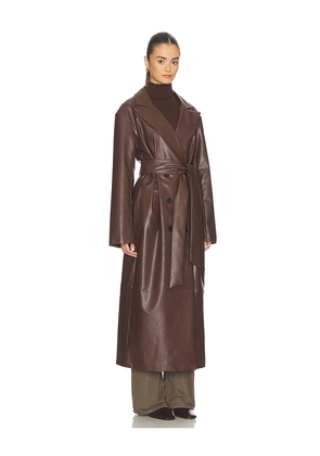 ALL THE WAYS Carey Faux Leather Trench in Brown. Size L. Also in M, S, XL, XS, XXS.