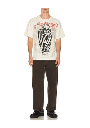 Ed Hardy Skele Rhinestone Boxy Tee in White. Size M. Also in XL/1X.