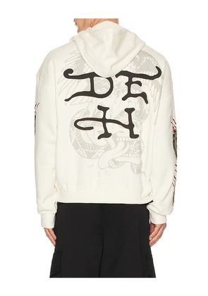 Ed Hardy Panther Flame Boxy Rhinestone Fleece Hoodie in White. Size M. Also in S.