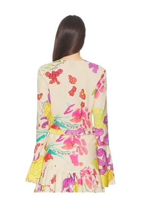 Donde Esteban Flores Voile Blouse in Cream,Pink. Size M. Also in L.