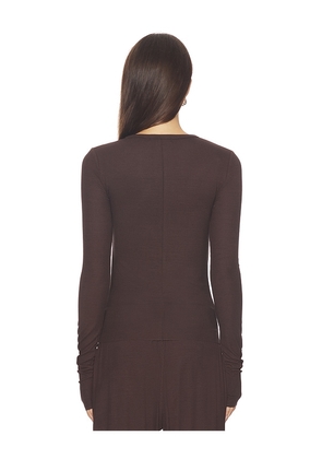 Eterne Long Sleeve Fitted Top in Chocolate. Size M. Also in XS, S, XL.