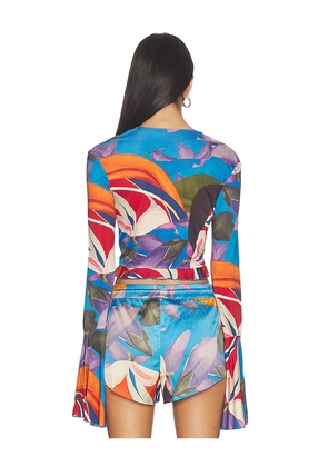 Donde Esteban Palenque Flores Jersey Blouse in Blue,Red. Size M. Also in XS.