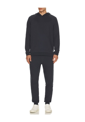 Barefoot Dreams Waffle Thermal Hoodie in Navy. Size M. Also in S, L, XL/1X.
