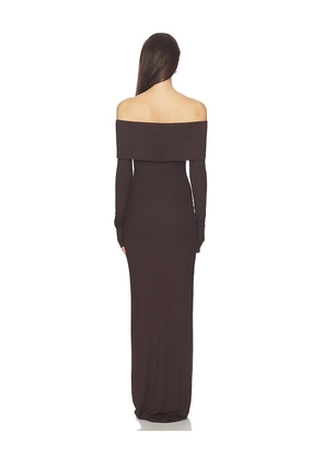 Eterne Long Sleeve Off Shoulder Maxi Dress in Chocolate. Size XS. Also in S.