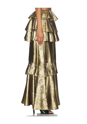 AKNVAS Vilhelmine Gold Tiered Skirt in Metallic Gold. Size 2. Also in 0, 12, 4, 6, 8.