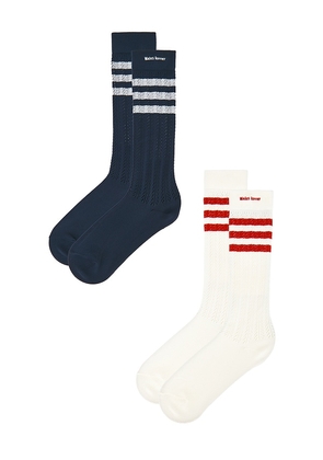 adidas by Wales Bonner Cro Hi Sock in White,Navy. Size M. Also in L, S, XL/1X.