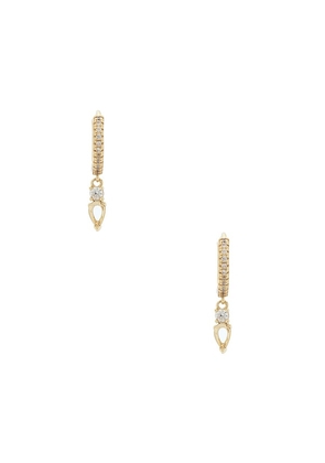 By Adina Eden Double Cz Dangling Drop Huggie Earring in Metallic Gold.