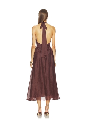 Bardot Cavarly Ramie Halter Dress in Chocolate. Size 10. Also in 4, 2, 6.
