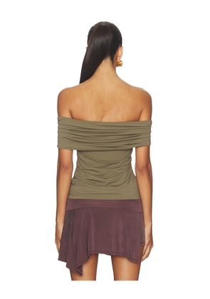 Bardot Martina Off The Shoulder Top in Green. Size 10. Also in 4, 2, 6, 8, 12.