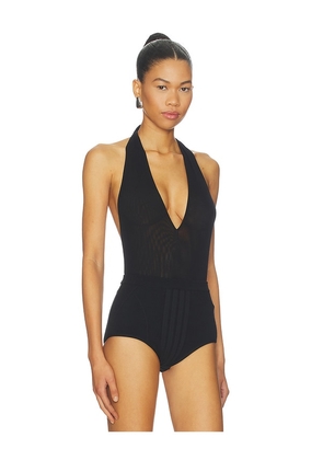 THE ATTICO Deep V Bodysuit in Black. Size 42. Also in 44.