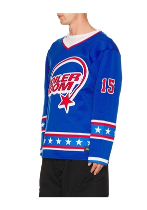 Boiler Room Hockey Jersey in Blue. Size M. Also in S, L, XL/1X.