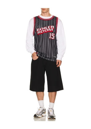 Boiler Room Basketball Jersey in Black. Size M. Also in L, XL/1X.