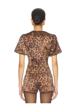 Bubish Poppy Bubble Sleeve Blouse Top in Brown. Size S. Also in XS, M, L.