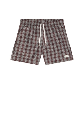 Bather Printed Classic Swim Trunk in Burgundy. Size L. Also in S, XL/1X.