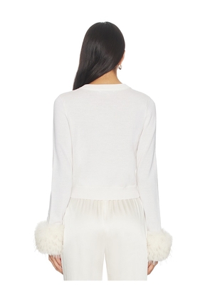 Alice + Olivia Dollie Faux Fur Cuff Cardigan in White. Size M. Also in XS, S, L, XL.