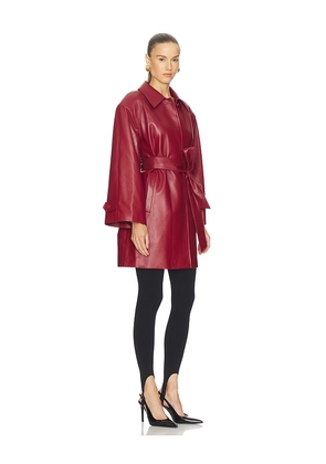 AEXAE Leather Padded Midi Coat in Red. Size S. Also in XS.