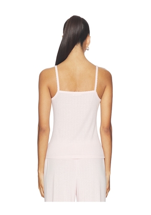 Barefoot Dreams Pointelle Rib Tank With Scallop Trim in Pink. Size S. Also in XS, M, L, XL.
