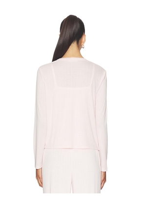 Barefoot Dreams Pointelle Rib Cardigan With Scallop Trim in Pink. Size S. Also in XS, M.