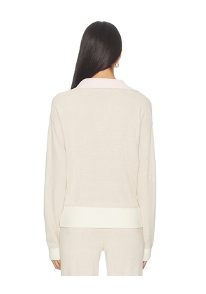 Barefoot Dreams Cozy Chic Ultra Lite Color Block Heart Collared Pullover in Tan. Size M. Also in S, L, XL.