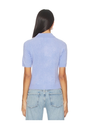 Autumn Cashmere Solid Cropped Short Sleeve Polo in Baby Blue. Size M. Also in XS, S.
