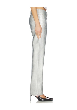 AGOLDE Low Rise Slim Pants in Metallic Silver, grey. Size 23. Also in 24, 25, 26, 27, 28, 32, 33.