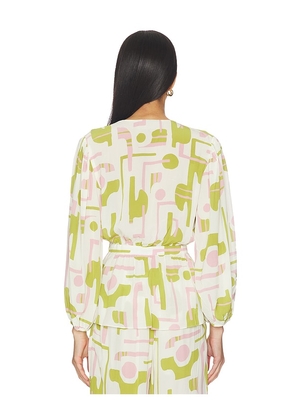 ADRIANA DEGREAS Balearic Voluminous Sleeves Blouse in Green,Pink. Size S. Also in M.