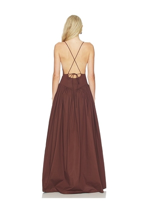 ADRIANA DEGREAS Opulence Deep-V Maxi Dress in Brown. Size M. Also in L.