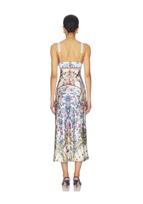 Camilla Gathered Bodice Bias Dress in Blue. Size S. Also in M, L.