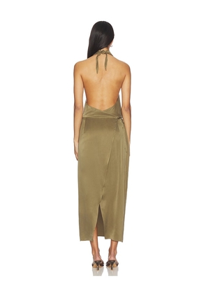 EAVES Frida Silk Dress in Olive. Size L. Also in M, S, XL, XS, XXS.