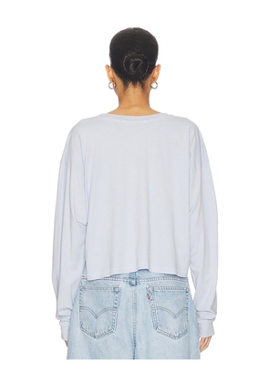 DAYDREAMER Cow Pattern Horseshoe Meet & Greet Long Sleeve Top in Baby Blue. Size M. Also in XS, S, L, XL.
