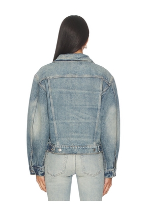 EB Denim Varsity Trucker Denim Jacket in Blue. Size M. Also in S, L.