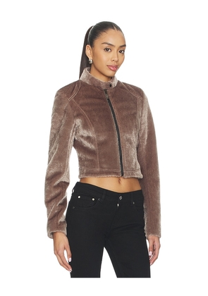 CULTNAKED Faux Fur Motorsport Jacket in Taupe. Size XS. Also in S, M, L.