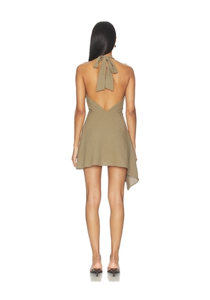 ALL THE WAYS Lola Halter Mini Dress in Olive. Size XS. Also in XXS, S, M, L.