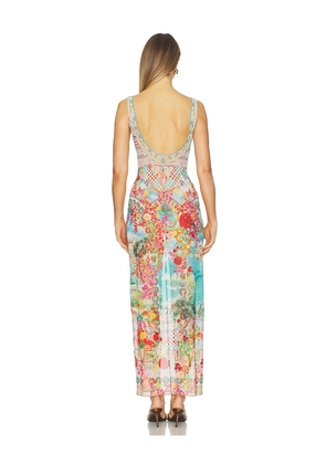 Camilla Square Neck Beach Maxi Dress With Low Back in Blue,Orange. Size M. Also in S.