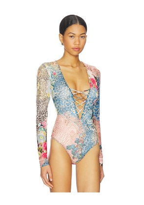AFRM Eaton Bodysuit in Brown,Blue. Size S. Also in 2X, L, M, XL, XS, XXS.